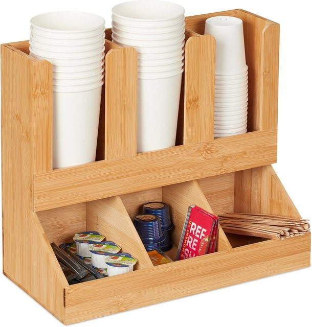 Relaxdays Kaffee Organizer aus Bambus und MDF in Natur mit 6 Fächern, B: 29,5 cm, T: 34,5 cm, H: 17 cm - Bild 1