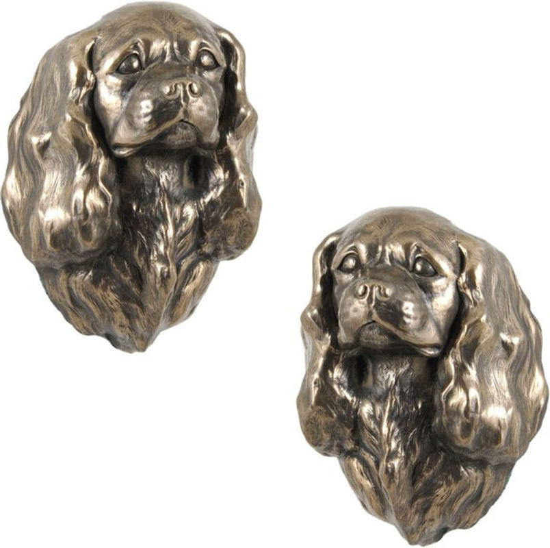 Art-dog Cavalier King Charles Spaniel Hundestatuette als hängende Büste aus Kunstharz und Metall in Bronze und Braun - Bild 1