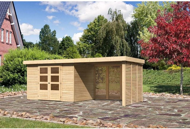 Karibu Holz-Gartenhaus Boras Natur mit Flachdach und modernem Design, Farbe: Braun, B/T/H: 298 x 213 x 211 cm - Bild 1