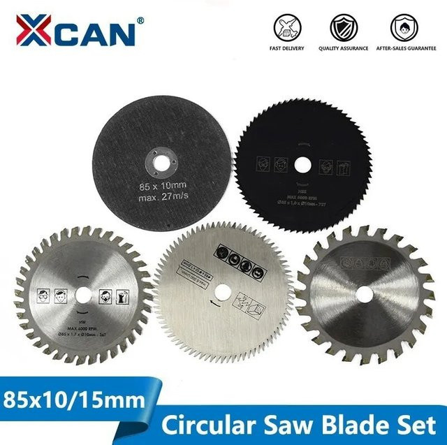 XCAN 5er Set Holzsägeblätter für Multifunktions-Elektrowerkzeuge, 85 mm Durchmesser, Farbe Silber - Bild 1