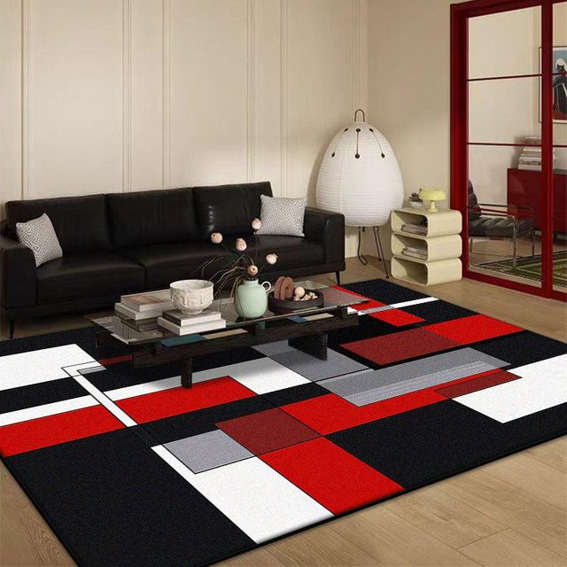 Roter JGJG Teppich mit abstraktem Geometrie-Design, modern und rutschfest, B/B: 80 x 120 cm - Bild 1