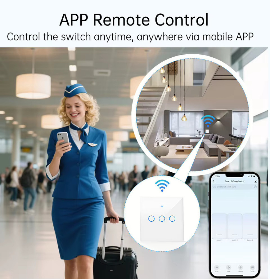 WLAN Smart Schalter in Weiß mit Touch-Funktion, kompatibel mit Tuya Smart Life App, Alexa und Google Home, ohne Neutralleiter erforderlich - Bild 1