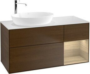 V&B Waschtischunterschrank Finion in Weiß mit Eichenregal, Breite: 120 cm, Tiefe: 50,1 cm, Höhe: 50,1 cm - Bild 1