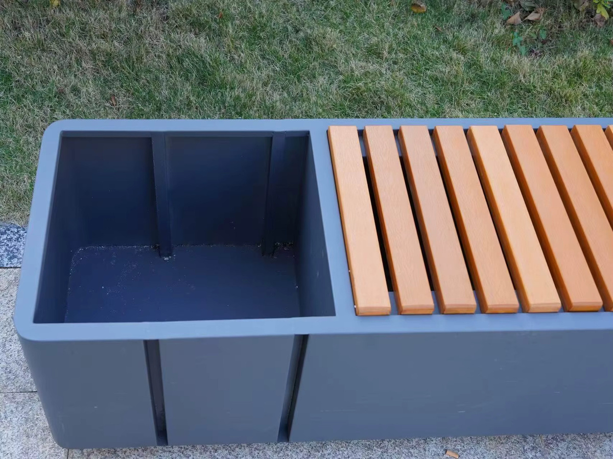 XMSJ Moderne Outdoor-Sitzbank mit integriertem Blumenkasten in Grau aus wetterfestem Synthetik-Holz - Bild 3