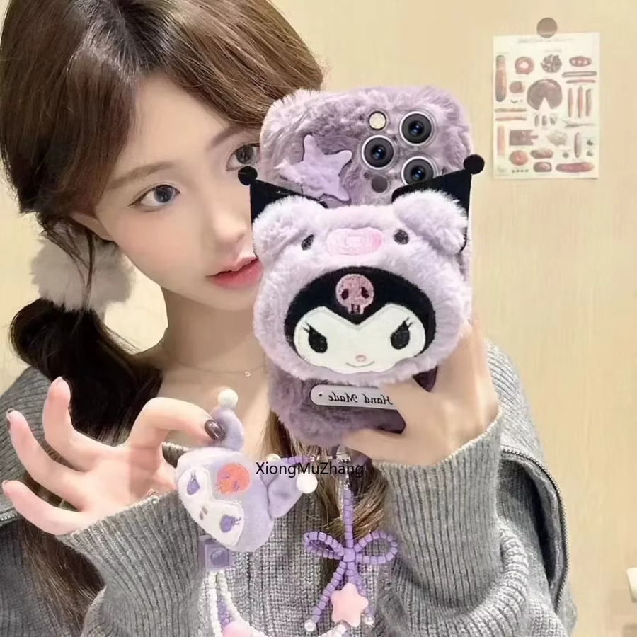Sanrio Kuromi Plüsch Handyhülle für iPhone 11 bis 17 Pro Max in Lila - Bild 3