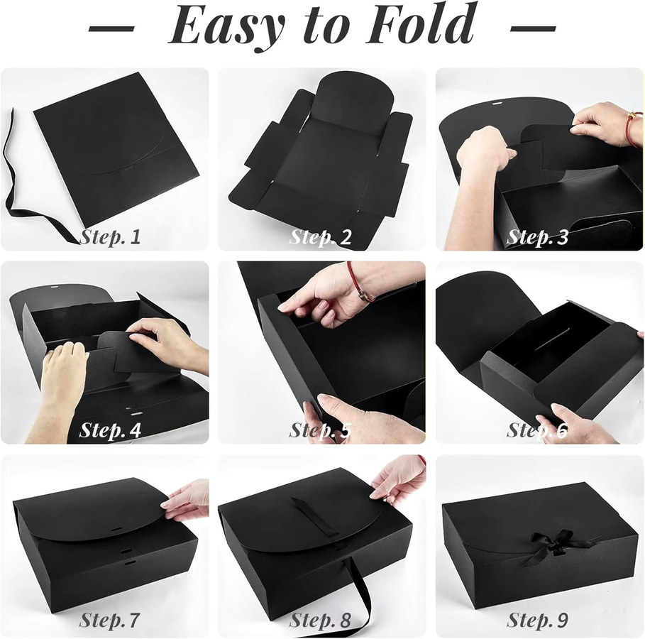 Set aus 10 oder 20 Geschenkboxen aus Kraftpapier mit Deckel und Schleifenbändern in Braun oder Schwarz für Hochzeiten, Geburtstage und Festivals - Bild 2
