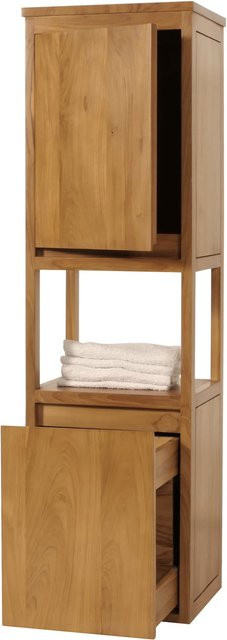 MCW Teak-Hochschrank Badschrank aus Teakholz in Braun, Höhe: 141 cm, Breite: 41 cm, Tiefe: 36 cm - Bild 1