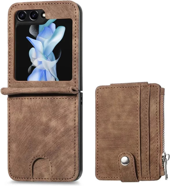 Samsung Galaxy Z Flip 6 Brieftaschen-Handyhülle aus PU-Leder mit abnehmbarem Kartenhalter in Schwarz für Galaxy Z Flip 5 4 3 5G - Bild 1