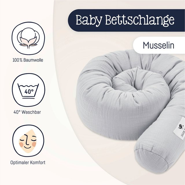 Julius Zöllner Bettschlange aus Musselin in Grau, Länge: 180 cm - Bild 1