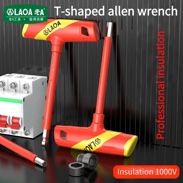 LAOA Multifunktionaler Isolierter T-förmiger Flachkopf-Inbusschlüssel mit Kugelkopf und Sechskant-Steckschlüssel für Autoreparaturen, Rot, 2,5mm-10mm - Bild 1