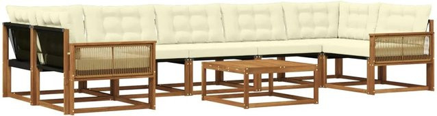 vidaXL Outdoor-Sofagarnitur in L-Form aus Akazienholz und Textilene mit 8 Kissen in Braun und Beige - Bild 1