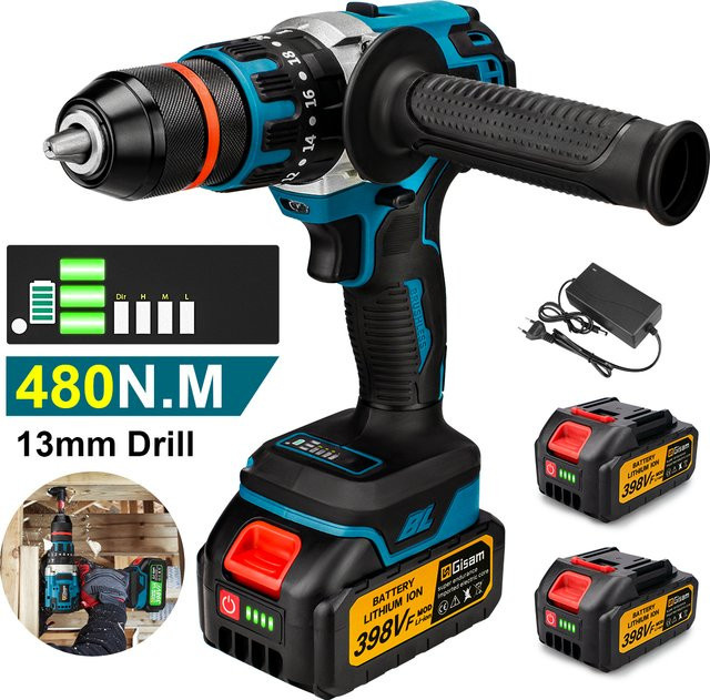 Makita Bürstenloser Akku-Schlagbohrschrauber in Blau mit 480 N.M Drehmoment und 13 mm Bohrfutter für 18 V Akku-Systeme - Bild 1