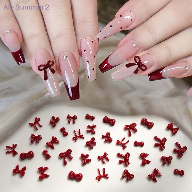 100 Stück 3D Nail Art Rote Schleifen Charms aus Harz, Glänzend - Bild 1