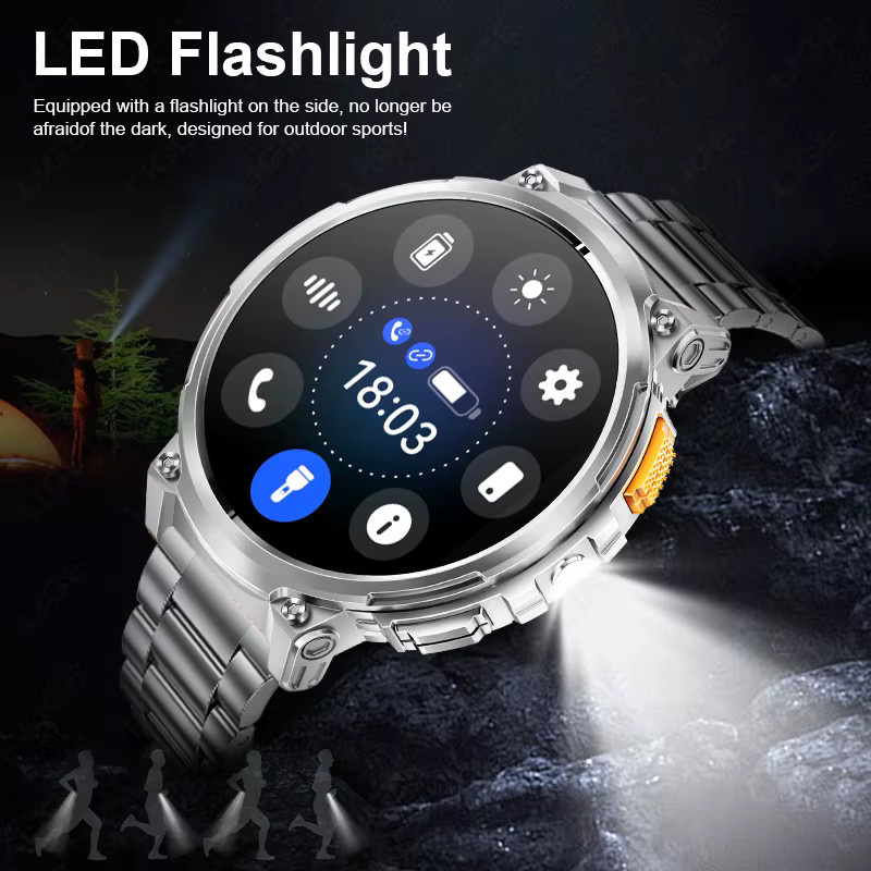 LIGE K66 Smartwatch für Herren mit Taschenlampe und Bluetooth-Anruf, 1,85 Zoll Display, 128 MB Speicher und 730 mAh Akku, Outdoor-Sport-Smartwatch in Schwarz und Silber - Bild 5