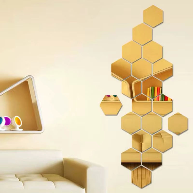 Selbstklebender Spiegel-Wandaufkleber in Silber, geometrisches Design aus Kunststoff für Wohnzimmer, Schlafzimmer und Eingangsbereich, rahmenlose Wanddekoration in unregelmäßiger Form - Bild 1