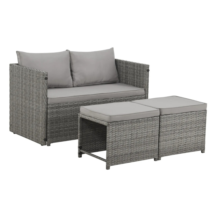 Svita Athina Sitzgruppe Outdoor Gartenmöbel Set aus Polyrattan in Grau mit Tisch, Bank, Hockern und Polsterkissen - Bild 2