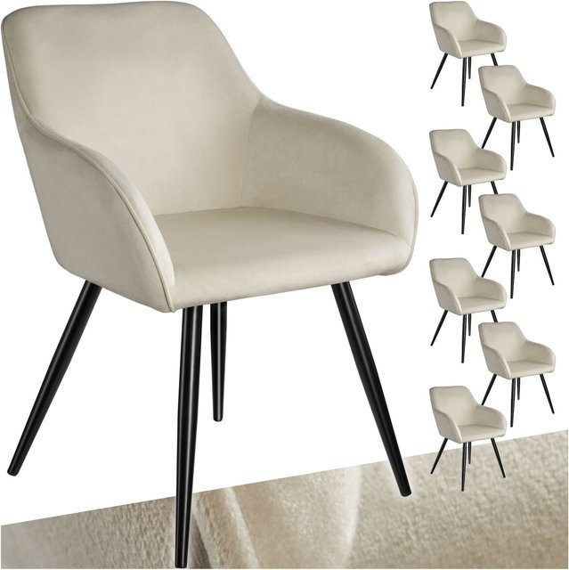 tectake Esszimmerstuhl Marilyn Gepolstert in Samtoptik mit Stahlbeinen, Beige/Schwarz, B: 58 cm, T: 62 cm, H: 82 cm - Bild 1