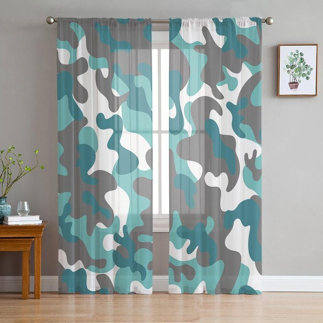 Aqua Camouflage Transparente Vorhänge aus Organza und Tüll in Grau, Breite: 135 cm, Höhe: 115 cm - Bild 1