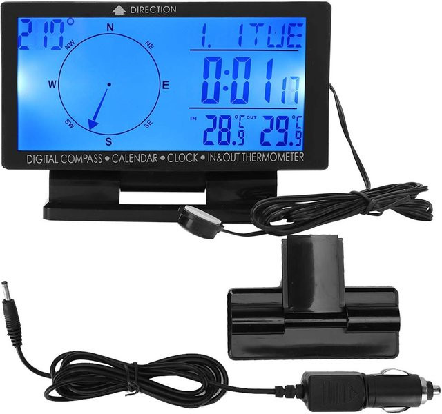 Feiyanautoparts LCD-Display Messgerät für Auto und SUV mit Kompass, Thermometer und Uhr in Schwarz - Bild 1