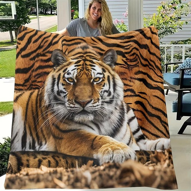 Tiger Fleece Decke mit realistischem Tierdruck von JMG Household Supplies, weich und warm, Mehrfarbig, B/H: 100 x 130 cm - Bild 1