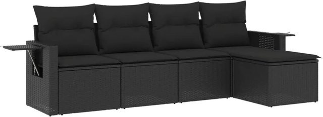 vidaXL 5-tlg Garten-Sofagarnitur aus Poly Rattan mit Kissen in Schwarz - Bild 1