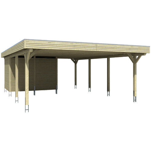 Skan Holz Carport Spessart aus Fichte Leimholz mit Abstellraum und Aluminium-Dachplatten in Beige, B/T: 611 x 846 cm, Höhe: 258 cm - Bild 3