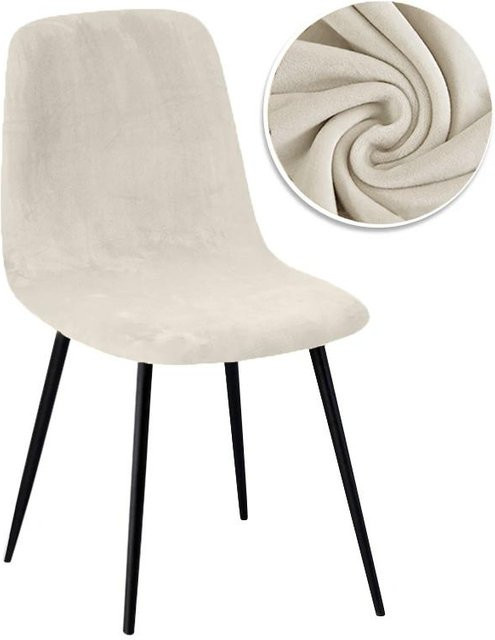 DR-clothing Samt- und Jacquard-Stuhlbezug für Esszimmerstühle und Barhocker, beige - Bild 1
