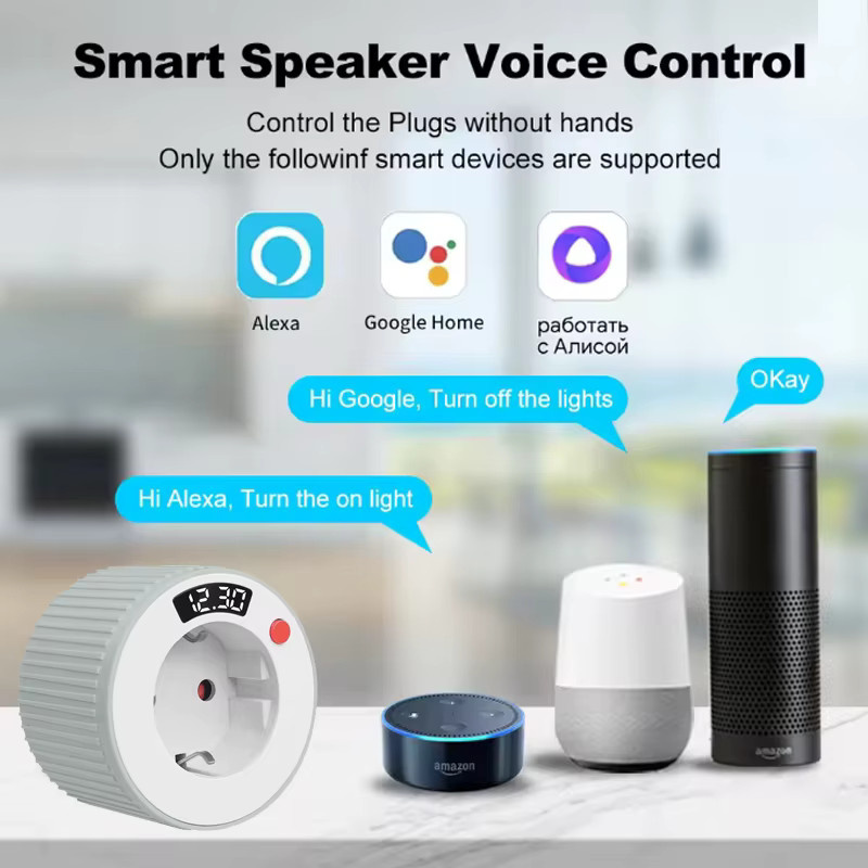 Tuya Smart Plug WIFI EU 16A 3680W mit LCD Display, Drehbare Steckdose, Timer und Sprachsteuerung für Alexa und Google Home, Weiß - Bild 3