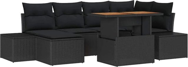 vidaXL Garten-Sofa-Set aus Poly-Rattan und Stahl, 7-teilig, Schwarz - Bild 1