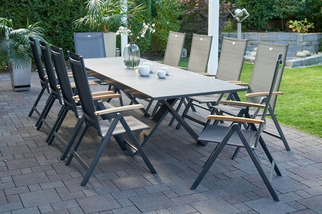 Hartman Garten-Essgruppe Xanadu Aruba aus Aluminium und Glaskeramik in Xerix/Anthrazit mit 10 Klappstühlen, Tisch erweiterbar, B/T: 220 x 100 cm bis 280 x 100 cm - Bild 1