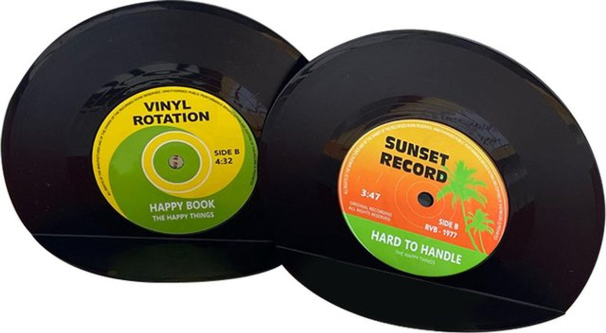 GoolRC 2er Set Vintage Buchstützen in Vinylplatten-Optik aus Kunststoff, Schwarz - Bild 1