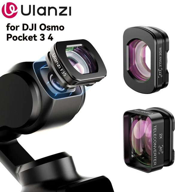 Ulanzi F35 Magnetisches 1,5X Teleobjektiv mit Weitwinkel 112 Grad für DJI Osmo Pocket 3 und Pocket 4, Schwarz - Bild 1