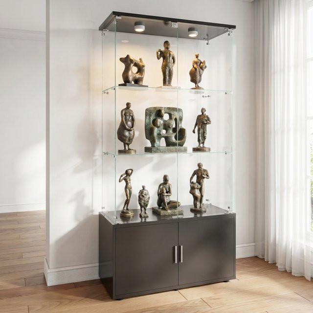 Anajqaqia Glasschrank in Schwarz mit 4 Glastüren und 3 Regalböden für deine Glassammlungen - Bild 1