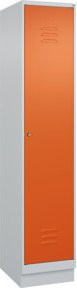 C+P Spind Classic PLUS Garderobenschrank mit Sockel, 1 Abteil, Grau/Orange, H x B x T: 195 x 40 x 50 cm, mit Zylinderschloss, 4 Garderobenhaken und mittiger Trennwand - Bild 1