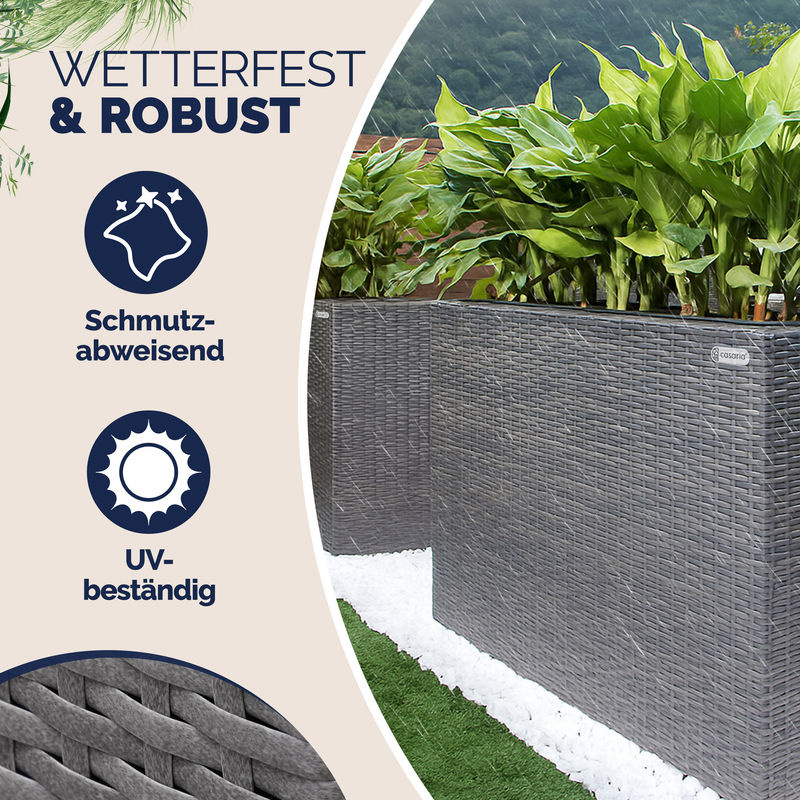 CASARIA® Polyrattan Blumentopf Grau, rechteckig, B/T/H: 83 x 30,5 x 60 cm - Bild 2