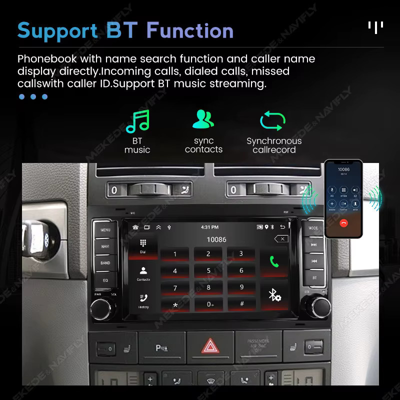 NAVIFANS Android 13 Autoradio mit 7 Zoll IPS Bildschirm für Volkswagen VW Touareg Multivan T5, Carplay und GPS, Schwarz - Bild 3