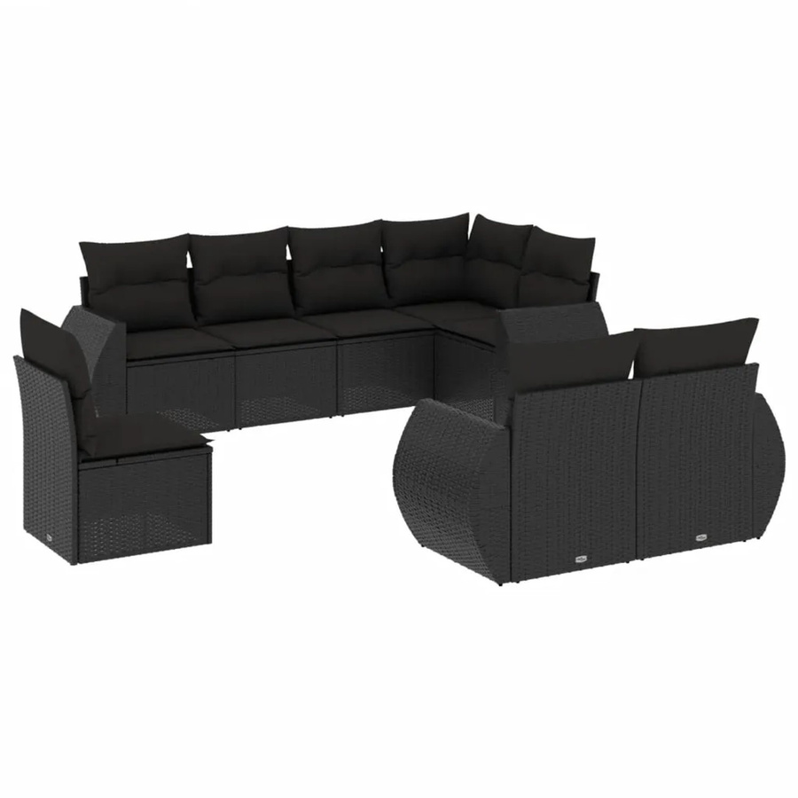 vidaXL 8-tlg Garten-Sofagarnitur aus Polyrattan mit Kissen in Schwarz - Bild 2