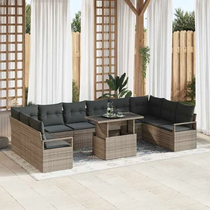 vidaxl Garten-Sofa-Set aus Poly-Rattan mit Speicherfunktion in Grau, 11-teilig, modern - Bild 1