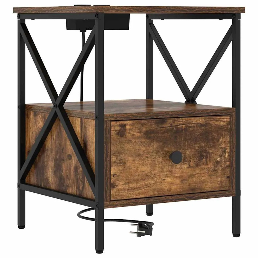 vidaXL Nachttisch Modern in Räuchereiche und Schwarz, B/T/H: 41,5 x 40,5 x 55 cm - Bild 2