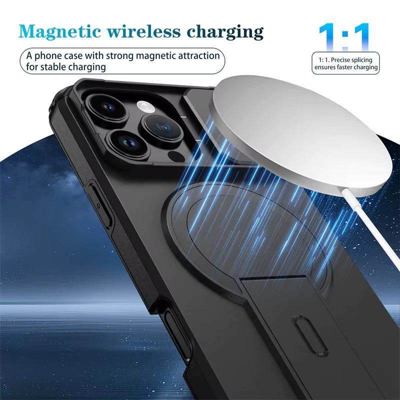 CYYWN Magnetische Handyhülle mit Objektivschutz und Ständerabdeckung für iPhone 16 15 14 13 Pro Max Plus in Rot - Bild 5