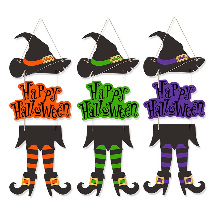 Runtowo Happy Halloween Türanhänger aus Papier mit Hexe-Dekoration in Orange und Schwarz - Bild 5