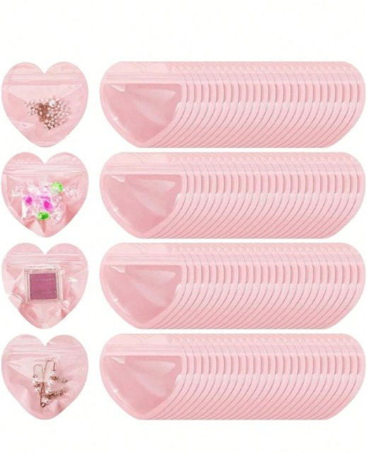 10 Stück herzförmige Geschenktüten in Rosa und Rot, wiederverschließbare Mini-Taschen aus Kunststoff für Valentinstag und Schmuck - Bild 1