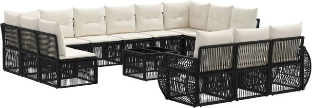 vidaXL Gartensofa-Set 14-teilig aus Poly-Rattan in Schwarz und Cremeweiß mit Polsterung und Couchtisch - Bild 1