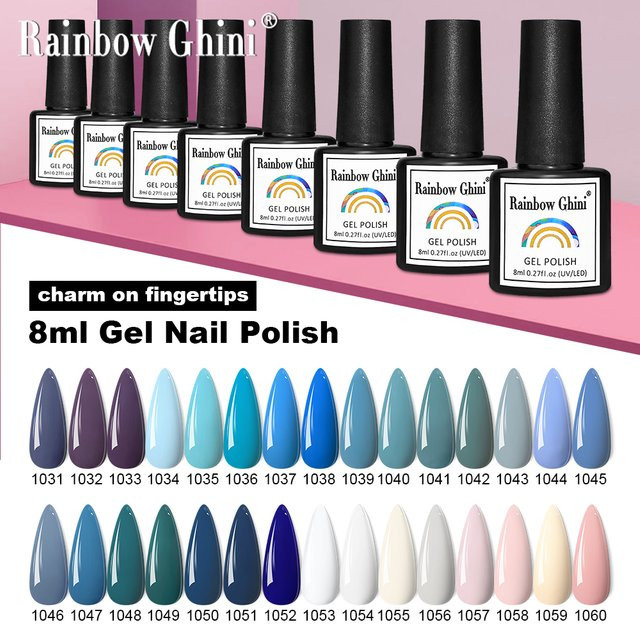 Rainbow Ghini Nagellack Set, Blau-Grün, Schimmernd, 6 Teile, 8 ml - Bild 1