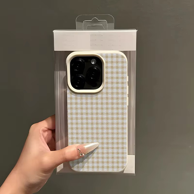 Beige Gingham Plaid Handyhülle für Apple iPhone 17 16 15 14 13 12 11 Pro Max Klassischer Sturzsicherer Schutz - Bild 3
