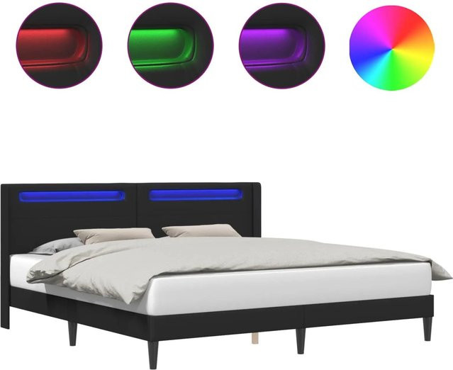 vidaXL Bettrahmen mit LED-Lichtleisten und USB-Ladeport aus Kunstleder in Schwarz, B/T: 180 x 200 cm - Bild 1