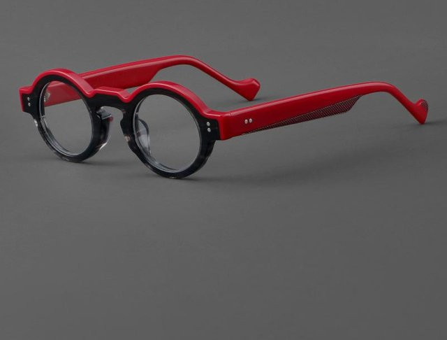 Vintage Acetat Korrektionsbrille Rund, Unisex, rot, Vollrand - Bild 1