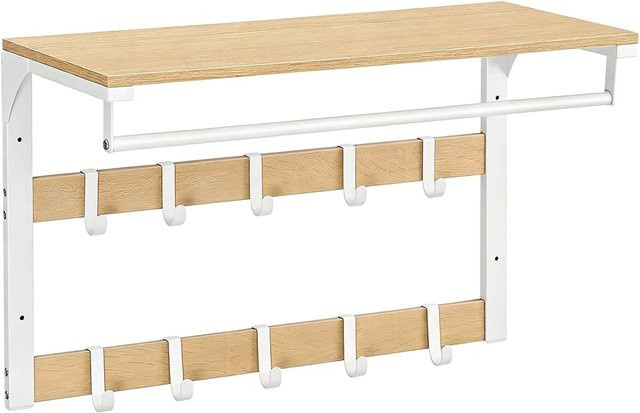 Relaxdays Wandgarderobe aus MDF und Eisen in Weiß mit Ablage und 10 Haken, Breite: 65 cm, Höhe: 30 cm, Tiefe: 42 cm - Bild 1