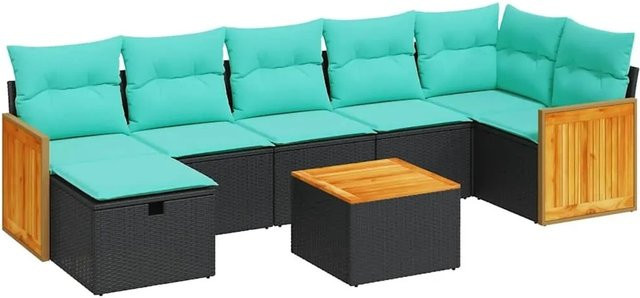 vidaXL 8-teilige Garten-Sofagarnitur in L-Form aus schwarzem Poly-Rattan mit Kissen und pulverbeschichtetem Stahlgestell - Bild 1