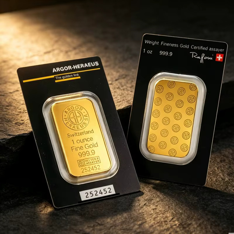 Argor Heraeus Goldbarren 1 Unze 24k vergoldetes Messing nichtmagnetisch für Sammler - Bild 3